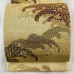 袋帯 美品 秀品 落款あり 九百錦 酒井雄哉 福の神 宝船 箔 金糸 ベージュ 六通 正絹 中古