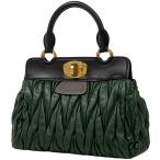 ミュウ ミュウ Miu Miu ロゴ ハンドバッグ 2WAY ショルダーバッグ キルティング ギャザー ハンドバッグ レザー グリーン ブラック レディース 中古