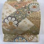 袋帯 美品 秀品 菊 花唐草 金糸 箔 クリーム 六通 正絹 中古
