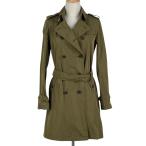 バーバリー BURBERRY ロゴボタン トレンチコート スプリングコート カーキ コート トレンチコート ポリエステル グリーンベージュ レディース 中古