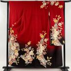 振袖 身丈156.5cm 裄丈64.5cm M 袷 草花 金通し 金銀彩 赤 正絹 美品 逸品 中古 在庫一掃