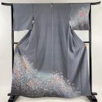 訪問着 身丈163cm 裄丈64.5cm M 袷 辻が花 露芝 ぼかし 灰色 正絹 名品 一つ紋 中古