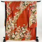 振袖 身丈170.5cm 裄丈71cm L 袷 草花 金銀彩 箔 朱色 正絹 秀品 中古