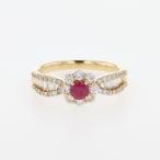 ルビー デザインリング YG イエローゴールド 指輪 メレダイヤ リング 12号 K18 ルビー ダイヤモンド レディース 中古