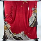 振袖 身丈163cm 裄丈64cm M 袷 桜 花びら 金糸 金彩 赤 正絹 名品 中古 在庫一掃