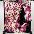 振袖 身丈168.5cm 裄丈67cm M 袷 牡丹 梅 箔 金彩 クリーム 正絹 美品 名品 中古