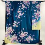 振袖 身丈169.5cm 裄丈70cm L 袷 牡丹 胡蝶蘭 銀通し 金彩 青緑 正絹 逸品 中古