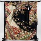 振袖 身丈162.5cm 裄丈66.5cm M 袷 翠山工房 落款あり 辻が花 七宝 銀通し 金彩 黒 正絹 逸品 中古