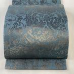 袋帯 逸品 紋屋井関 落款あり 御寮織 向鳥 葡萄唐草 箔 灰緑 六通 正絹 中古
