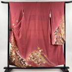 振袖 身丈155cm 裄丈66cm M 袷 桜 梅 金通し 金糸 ピンク 正絹 逸品 中古 在庫一掃