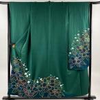 振袖 身丈156.5cm 裄丈64cm M 袷 桜 金彩 染め分け 緑 正絹 名品 中古