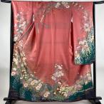振袖 身丈161cm 裄丈66cm M 袷 草花 蝶 金銀彩 染め分け サーモンピンク 正絹 名品 中古 在庫一掃
