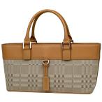 バーバリー BURBERRY ロゴ ハンドバッグ チェック柄 ハンドバッグ キャンバス ベージュ レディース 中古