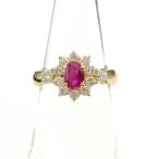 ルビー デザインリング YG イエローゴールド 指輪 メレダイヤ リング 10号 K18 ルビー ダイヤモンド レディース 中古