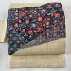 名古屋帯 美品 逸品 夏帯 紬地 草花 ベージュ 正絹 中古 在庫一掃