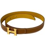エルメス HERMES ミニ コンスタンス リバーシブル Hベルト □B刻印 ベルト ベルト クシュベル ブラウン イエロー レディース 中古
