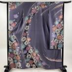 振袖 身丈163cm 裄丈64.5cm M 袷 ますいわ屋 花 花びら 銀通し 金彩 灰紫 正絹 美品 逸品 中古 在庫一掃