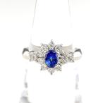 サファイア デザインリング プラチナ 指輪 メレダイヤ リング 12.5号 Pt900 サファイア ダイヤモンド レディース 中古