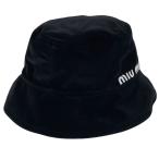 ミュウ ミュウ Miu Miu ロゴ バケットハット ベロア ベルベット 帽子 ハット 綿 ブラック レディース 中古