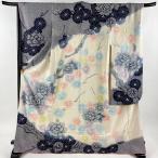 振袖 身丈170cm 裄丈69cm L 袷 牡丹 草花 絞り 紺色 正絹 美品 逸品 中古