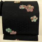 名古屋帯 美品 秀品 ねじ梅 七宝 金糸 刺繍 黒 正絹 中古