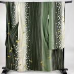 振袖 身丈161cm 裄丈70cm L 袷 花びら 縞 金彩 ぼかし 深緑 正絹 名品 中古