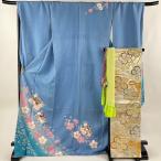 振袖 身丈174cm 裄丈72cm L 袷 袋帯フルセット 桜 鞠 金彩 ぼかし 水色 正絹 美品 名品 中古
