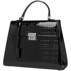 バーバリー BURBERRY ロゴ ハンドバッグ 手提げ エナメル ハンドバッグ レザー ブラック レディース 中古