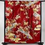 振袖 身丈157cm 裄丈63cm S 袷 千總 落款あり 桜 宝尽くし 金彩 金糸 赤 正絹 逸品 中古
