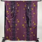 振袖 身丈167cm 裄丈67cm M 袷 桜 葉柄 金彩 茶紫 正絹 美品 名品 中古