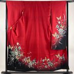 振袖 身丈157.5cm 裄丈63cm S 袷 斉藤三才 落款あり 蝶 草花 金彩 ぼかし 赤 正絹 名品 中古
