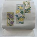 名古屋帯 名品 松葉仕立て 八寸名古屋帯 短冊 菊 金銀糸 クリーム 正絹 中古