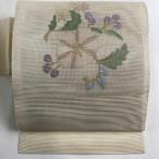 名古屋帯 秀品 夏帯 絽 草花 金糸 ベージュ 正絹 中古