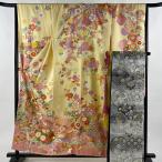 振袖 身丈156cm 裄丈68cm L 袷 袋帯フルセット 松竹梅 菊 金彩 金糸 ベージュ 正絹 美品 名品 中古