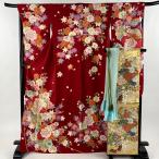 振袖 身丈166cm 裄丈67cm M 袷 袋帯フルセット 草花 菊 金糸 金銀彩 赤 正絹 名品 中古