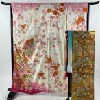 振袖 身丈162.5cm 裄丈65cm M 袷 袋帯フルセット 鞠 桜 金銀彩 ぼかし クリーム 正絹 美品 名品 中古