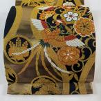 袋帯 美品 秀品 草花 鳥 金糸 刺繍 金色 お太鼓柄 正絹 中古