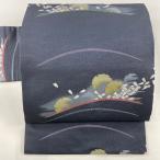 名古屋帯 美品 秀品 雪輪 花びら 青灰色 正絹 中古