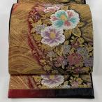 袋帯 美品 秀品 振袖向き 草花 金糸 箔 黒 六通 正絹 中古