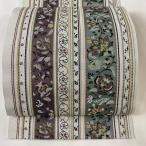 名古屋帯 美品 逸品 八寸名古屋帯 松葉仕立て 草花 縞 灰白 正絹 中古