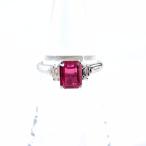 レッドトルマリン デザインリング プラチナ 指輪 メレダイヤ リング 13号 Pt900 ダイヤモンド レッドトルマリン レディース 中古