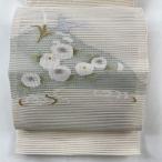 名古屋帯 秀品 八寸名古屋帯 夏帯 絽 トンネル仕立て 草花 金銀糸 ベージュ 正絹 中古