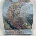 袋帯 美品 秀品 舞桜 箔 金銀糸 水色 六通 正絹 中古