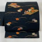 名古屋帯 美品 優品 花筏 菊 黒 正絹 中古