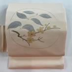 名古屋帯 美品 名品 椿 金糸 金彩 薄オレンジ 正絹 中古
