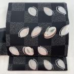 名古屋帯 美品 名品 うさぎ 花びら 箔 黒 正絹 中古