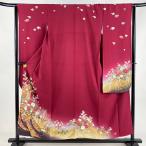 振袖 身丈154cm 裄丈63cm S 袷 花車 几帳 金彩 縮緬 赤 正絹 美品 秀品 中古