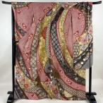 振袖 身丈167cm 裄丈70.5cm L 袷 草花 花唐草 金彩 金糸 赤 正絹 名品 中古