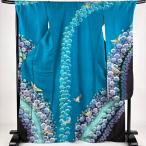 振袖 身丈170cm 裄丈72cm L 袷 鳥 花 銀通し 金銀彩 青緑 正絹 逸品 中古