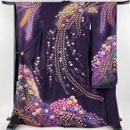 振袖 身丈167cm 裄丈65cm M 袷 桜 雪輪 銀通し 絞り 濃紫 正絹 美品 逸品 中古
